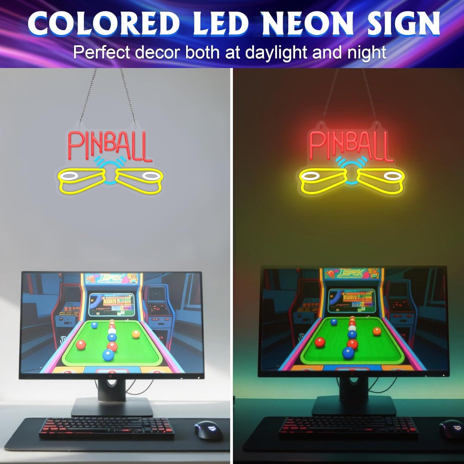 ピンボールネオンサイン、アーケード用、USB電源、調光機能付 - Arcade Games & Vending Llc Photos のレビューと価格